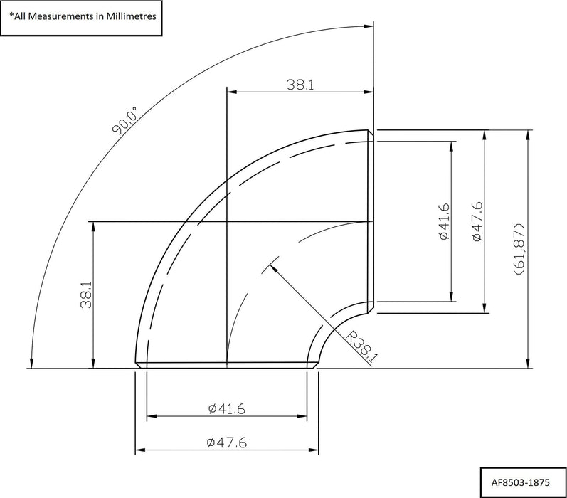 Aeroflow Aeroflow Aeroflow 1-7/8" (48mm) Steam Pipe Tube, 90 Degree Bend, 1.0D Radius (AF8503-1875) Autofit