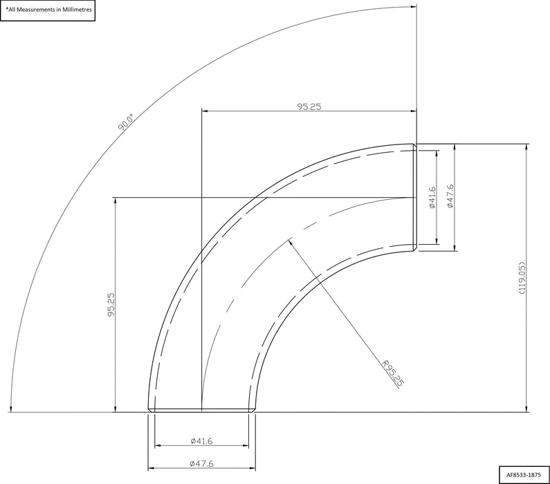 Aeroflow Aeroflow Aeroflow 1-7/8" (48mm) Steam Pipe Tube, 90 Degree Bend, 2.5D Radius (AF8533-1875) Autofit