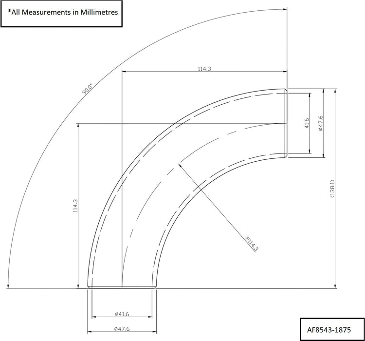 Aeroflow Aeroflow Aeroflow 1-7/8" (48mm) Steam Pipe Tube, 90 Degree Bend, 3.0D Radius (AF8543-1875) Autofit