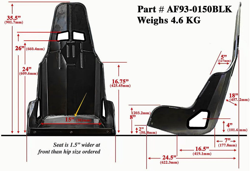 Aeroflow Aeroflow Aeroflow Pro Street Drag 15" Aluminium Race Seat, Black Finish (AF93-0150BLK) Autofit