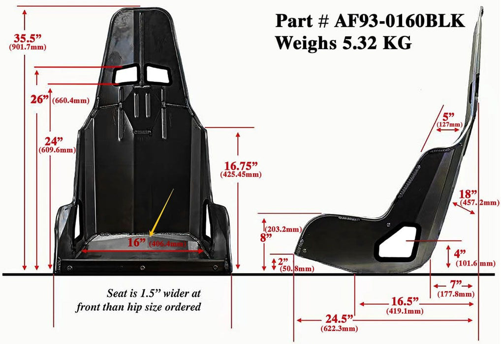 Aeroflow Aeroflow Aeroflow Pro Street Drag 16" Aluminium Race Seat, Black Finish (AF93-0160BLK) Autofit