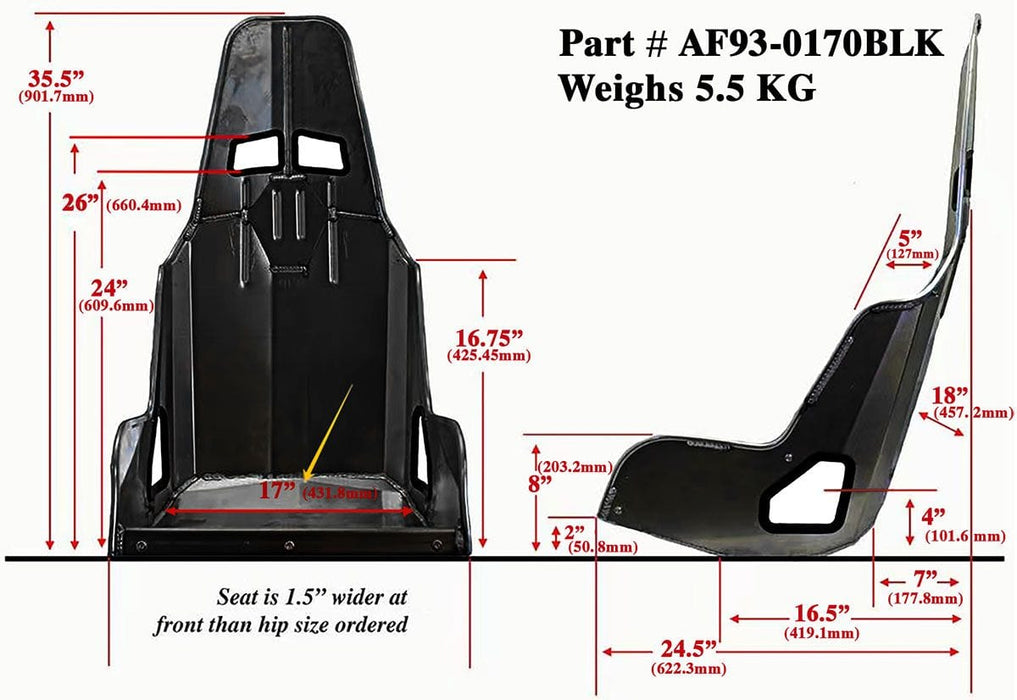 Aeroflow Aeroflow Aeroflow Pro Street Drag 17" Aluminium Race Seat, Black Finish (AF93-0170BLK) Autofit