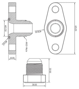 Aeroflow Performance -10AN ORB outlet, 51mm bolt centre, Black Finish Turbo Drain Adapter AF463-06 Autofit