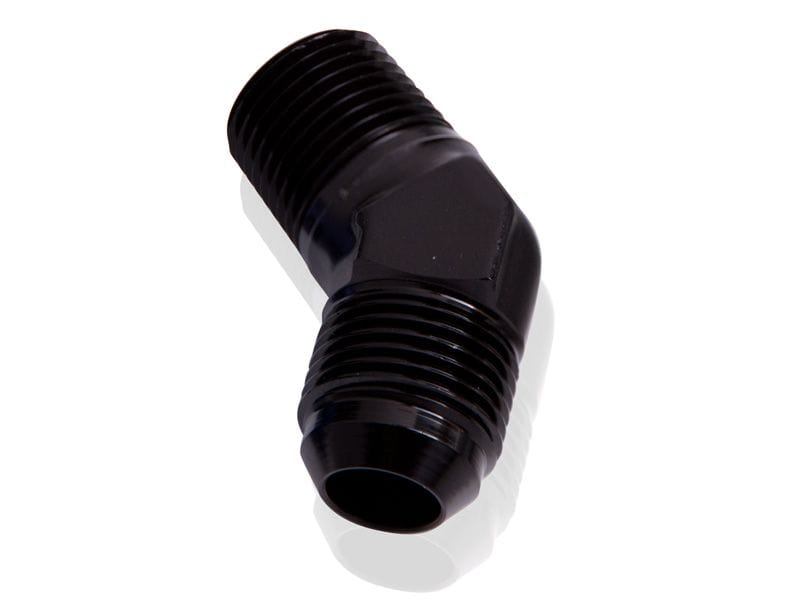 Aeroflow Performance Black Finish 45° NPT to Male Flare Adapter 1/2" to -6AN AF823-06-08BLK Autofit