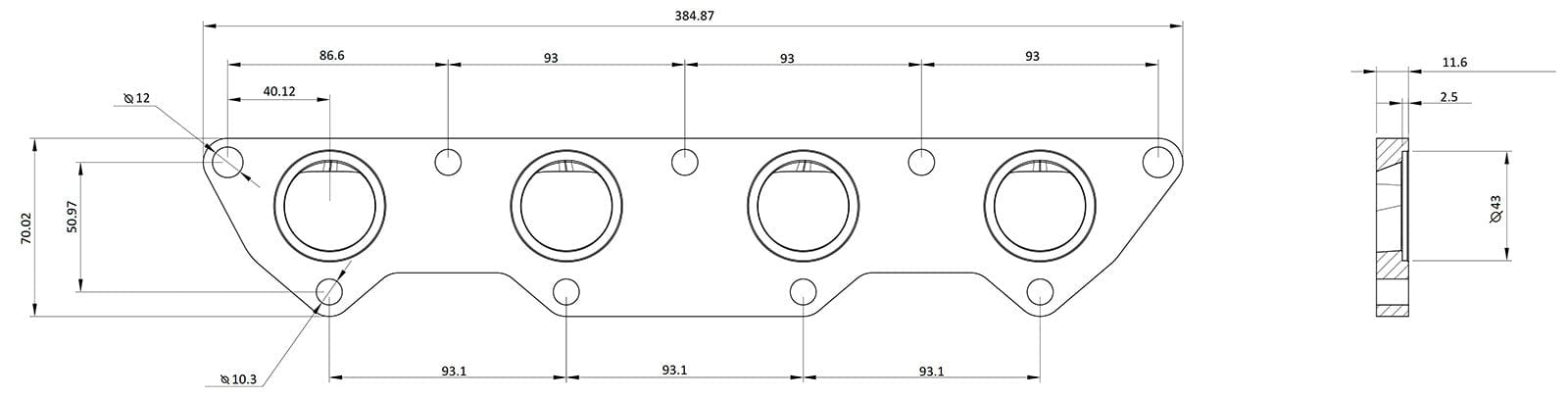 Aeroflow Performance CNC Machined with 43mm Port Size Mitsubishi Evolution 4-9 4G63 Header Flange AF9551-1018 Autofit