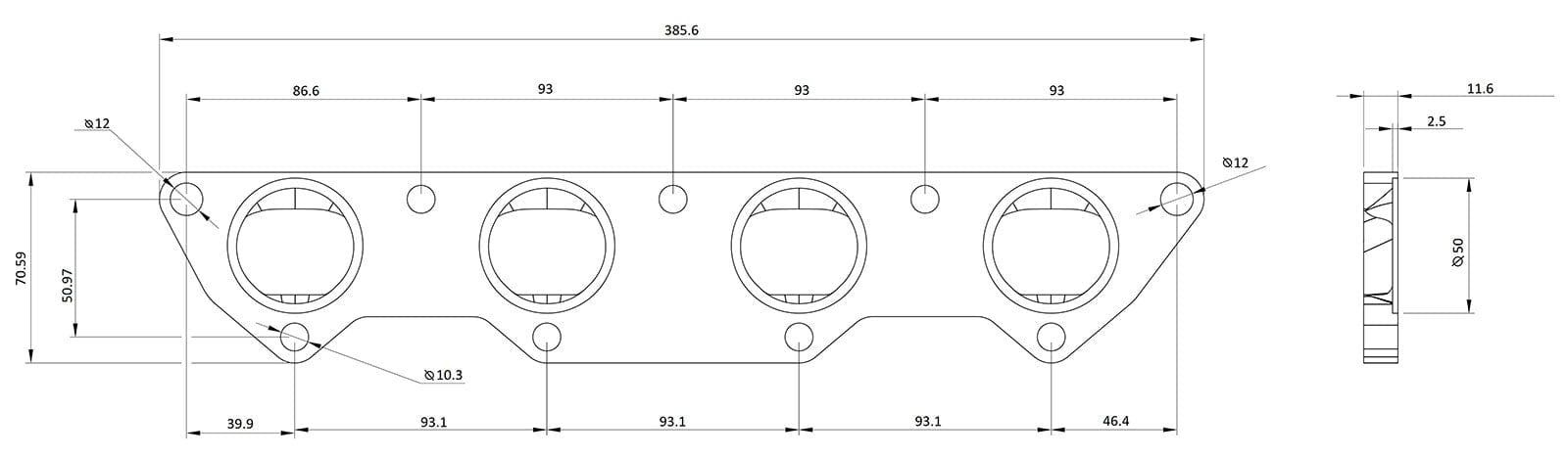 Aeroflow Performance CNC Machined with 50mm Port Size Mitsubishi Evolution 4-9 4G63 Header Flange AF9551-1019 Autofit