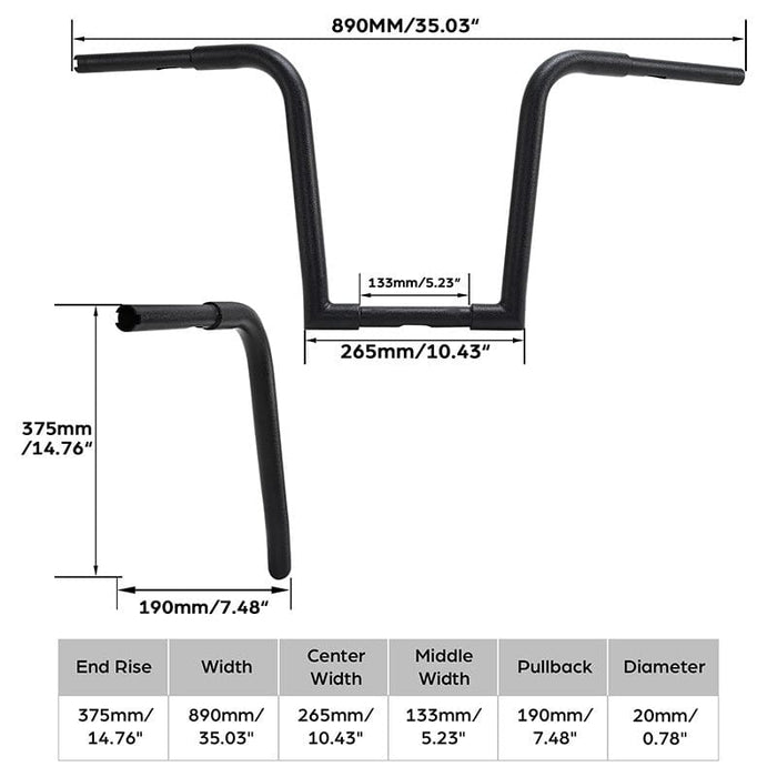 Attitude Inc Attitude Inc Hefty Bars 14" Rise 1-1/4 Dia ,Handlebars, Matt Black Powder coat For Harley , Ape Hangers, each Attitude Inc Hefty Bars 14" Rise 1-1/4 Dia ,Handlebars, Matt Black Powder coat For Harley , Ape Hangers, each Autofit