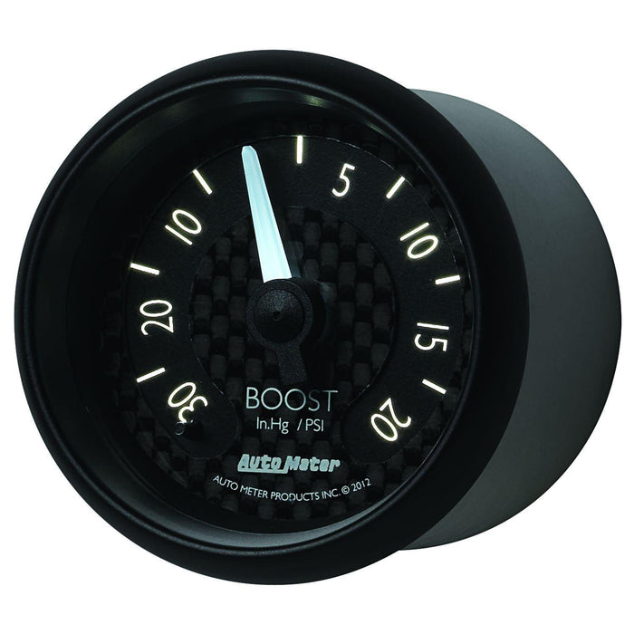 AUTOMETER 2-1/16", Black Carbon Fiber Dial, Full Sweep Mechanical, 30 in hg / 2 GT Series Boost Gauge AU8001 Autofit