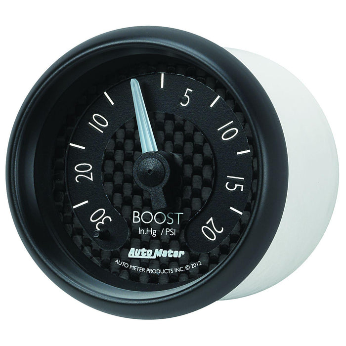 AUTOMETER 2-1/16", Black Carbon Fiber Dial, Full Sweep Mechanical, 30 in hg / 2 GT Series Boost Gauge AU8001 Autofit
