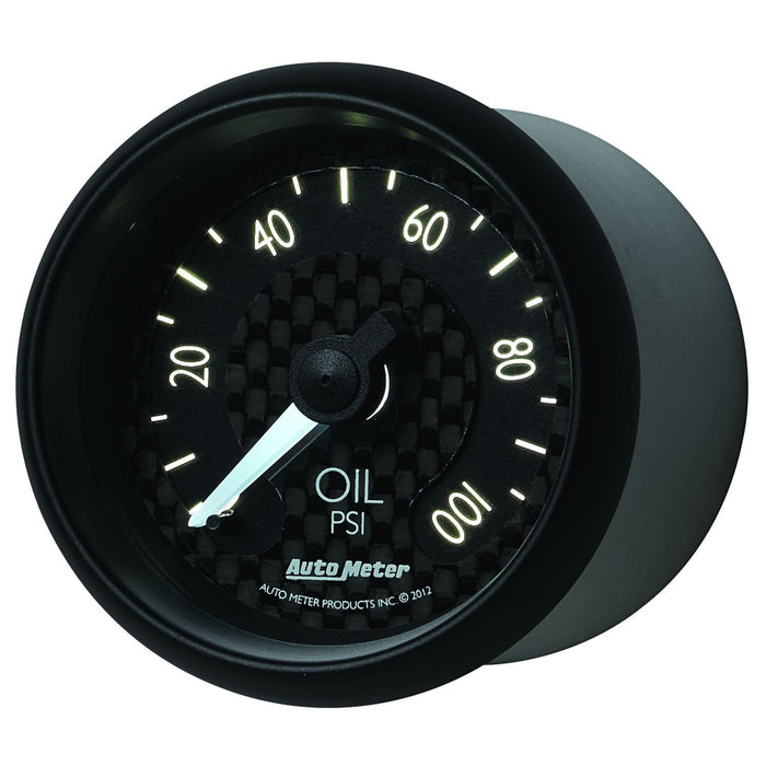 AUTOMETER 2-5/8", Black Carbon Fiber Dial, Full Sweep Mechanical, 0-100 psi GT Series Oil Pressure Gauge AU8021 Autofit
