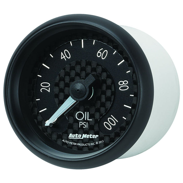 AUTOMETER 2-5/8", Black Carbon Fiber Dial, Full Sweep Mechanical, 0-100 psi GT Series Oil Pressure Gauge AU8021 Autofit