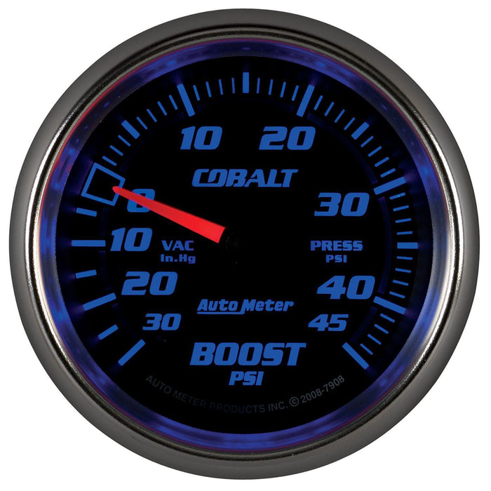 AUTOMETER 2-5/8", Full Sweep Mechanical, 30 In. Hg./45 psi Cobalt Series Boost/Vacuum Gauge AU7908 Autofit