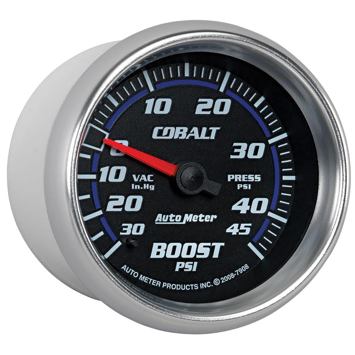 AUTOMETER 2-5/8", Full Sweep Mechanical, 30 In. Hg./45 psi Cobalt Series Boost/Vacuum Gauge AU7908 Autofit