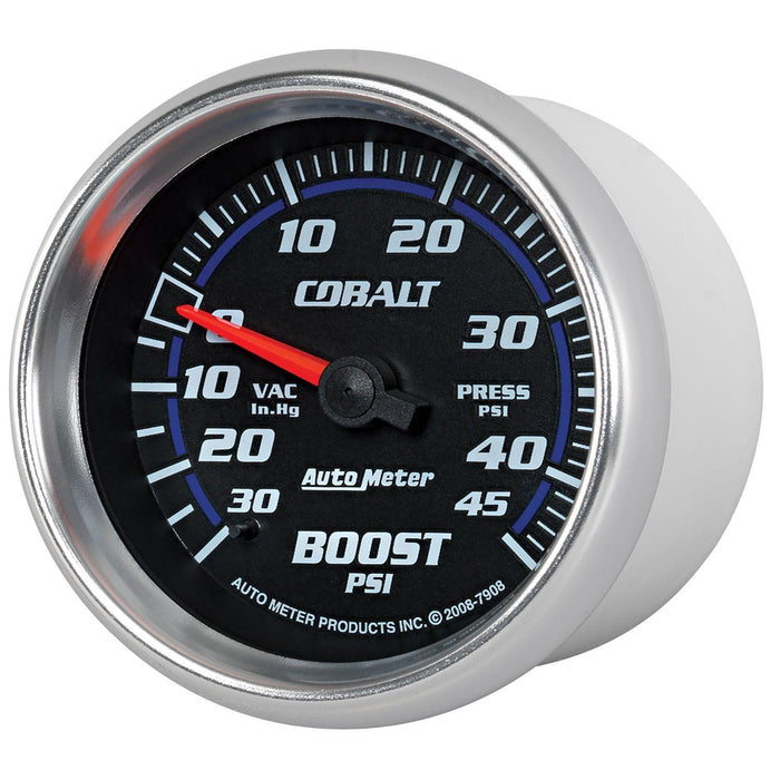 AUTOMETER 2-5/8", Full Sweep Mechanical, 30 In. Hg./45 psi Cobalt Series Boost/Vacuum Gauge AU7908 Autofit