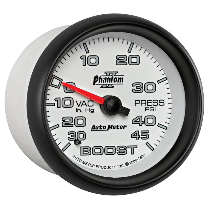 AUTOMETER 2-5/8", Full Sweep Mechanical, 30 In. Hg./45 psi Phantom II Series Boost/Vacuum Gauge AU7808 Autofit