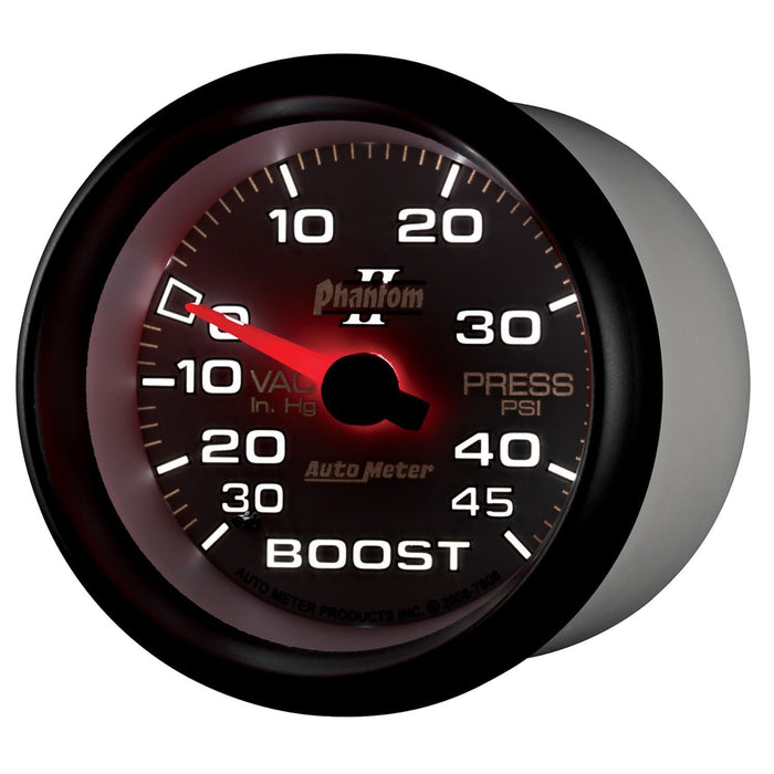 AUTOMETER 2-5/8", Full Sweep Mechanical, 30 In. Hg./45 psi Phantom II Series Boost/Vacuum Gauge AU7808 Autofit