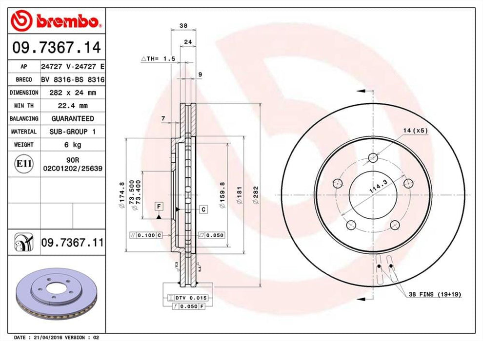 Brembo Brembo Premium UV Coated Brake Rotors 09.7367.11 Autofit