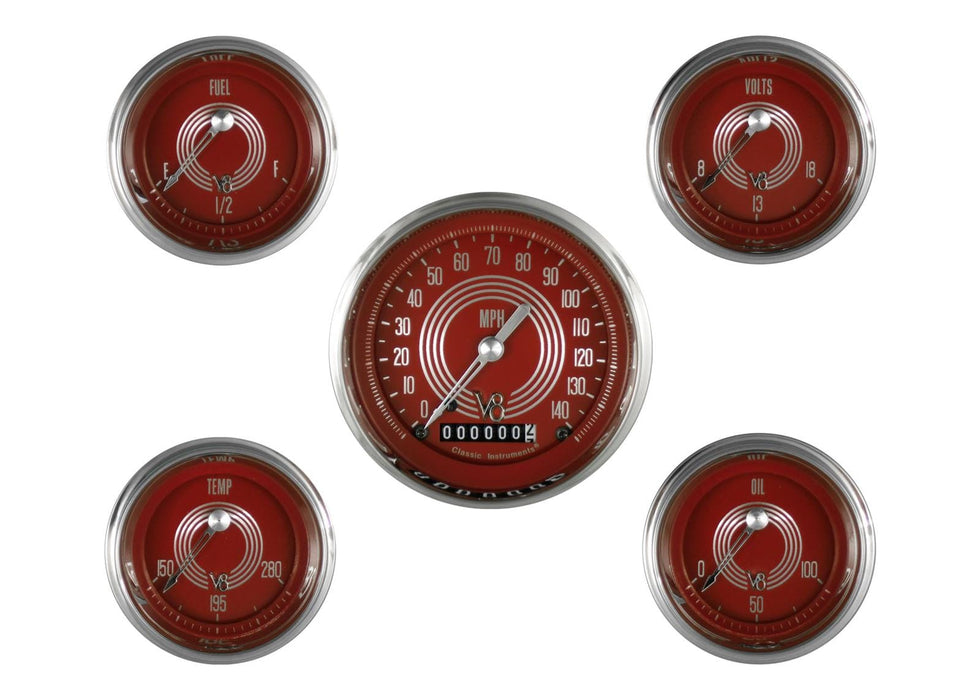 Classic Instruments Classic Instruments V8 Red Steelie Series Gauge Sets V8RS00SHC Autofit
