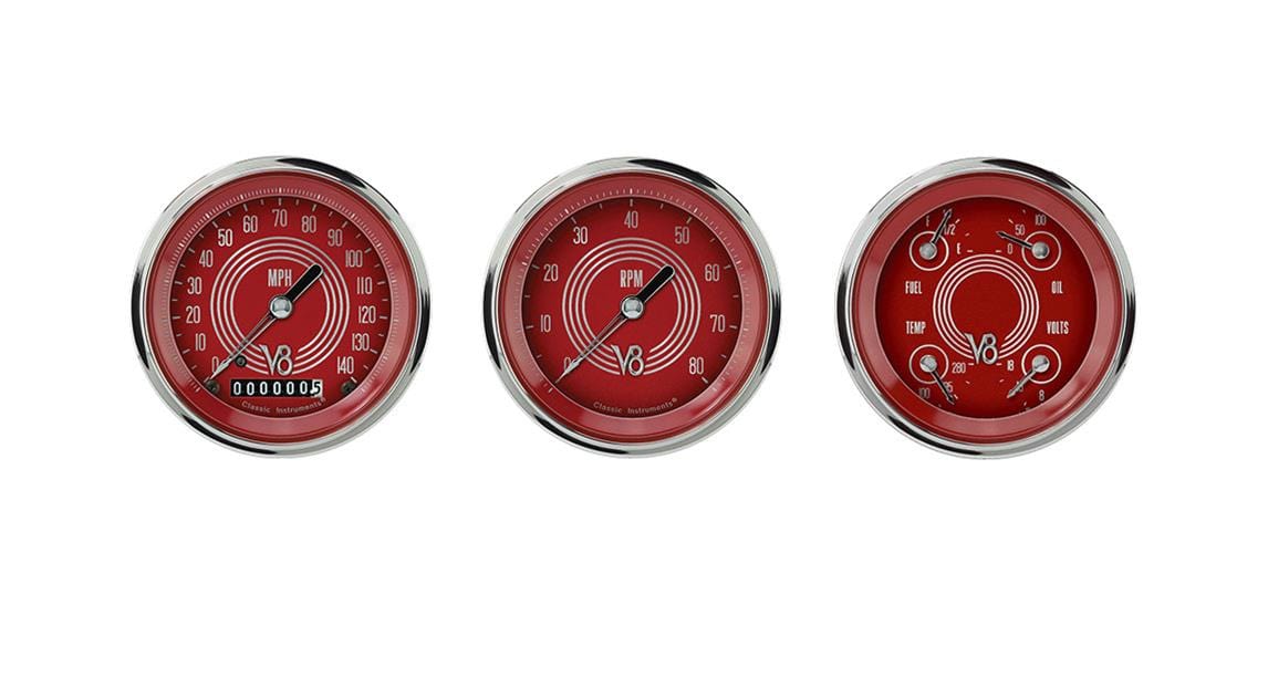 Classic Instruments Classic Instruments V8 Red Steelie Series Gauge Sets V8RS03SHC Autofit