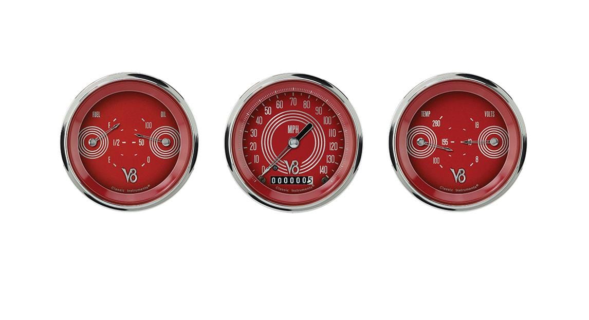 Classic Instruments Classic Instruments V8 Red Steelie Series Gauge Sets V8RS04SHC Autofit