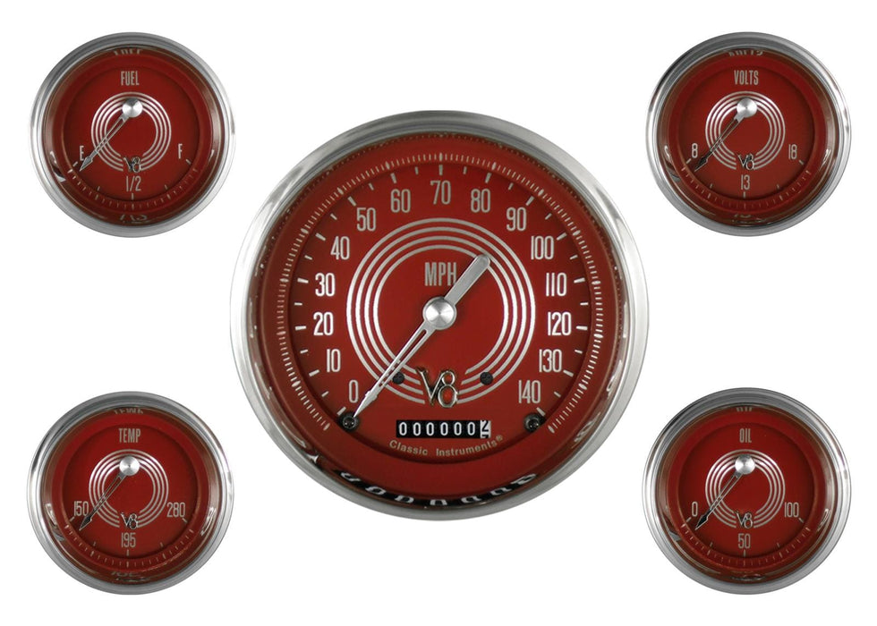 Classic Instruments Classic Instruments V8 Red Steelie Series Gauge Sets V8RS54SLC Autofit