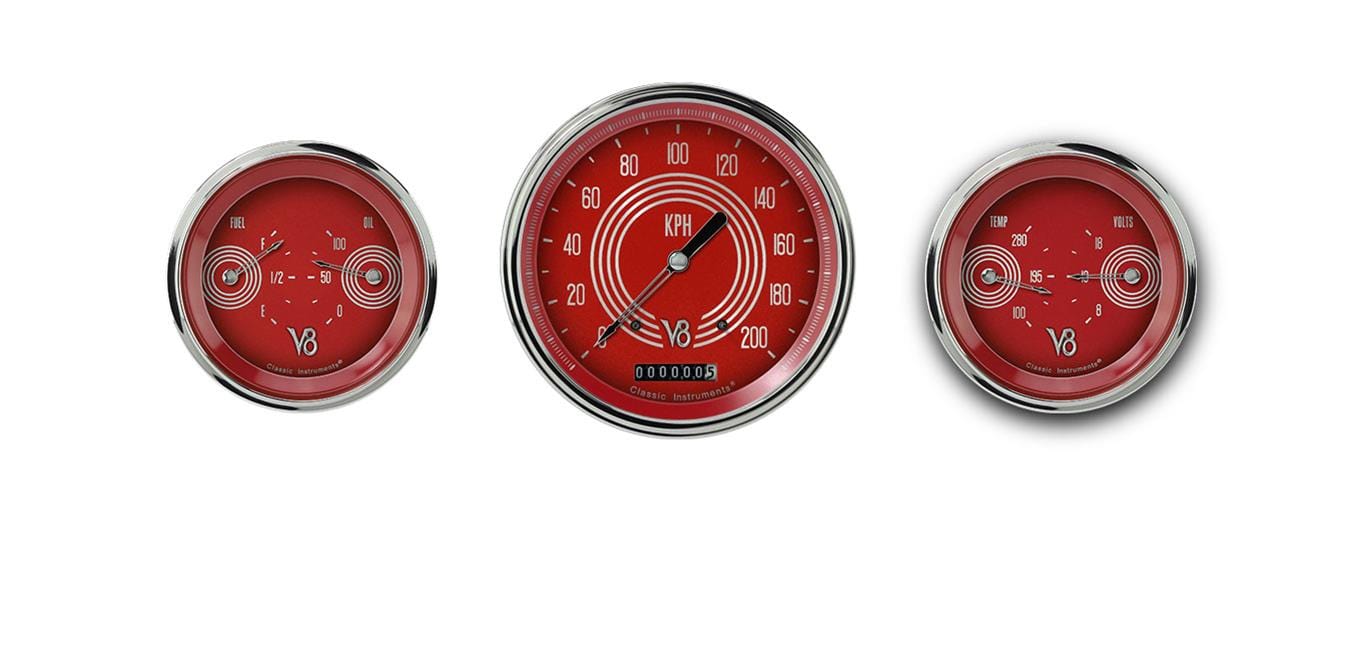 Classic Instruments Classic Instruments V8 Red Steelie Series Gauge Sets V8RS64SLC Autofit