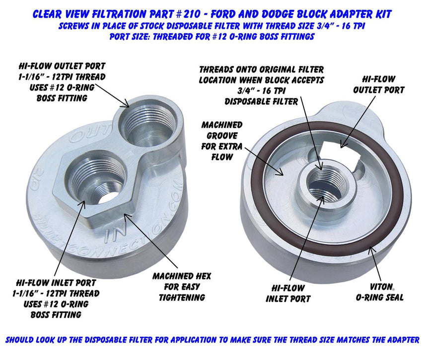 Clear View Filtration Clear View Filtration Oil Filter Block Adapters 210 Autofit