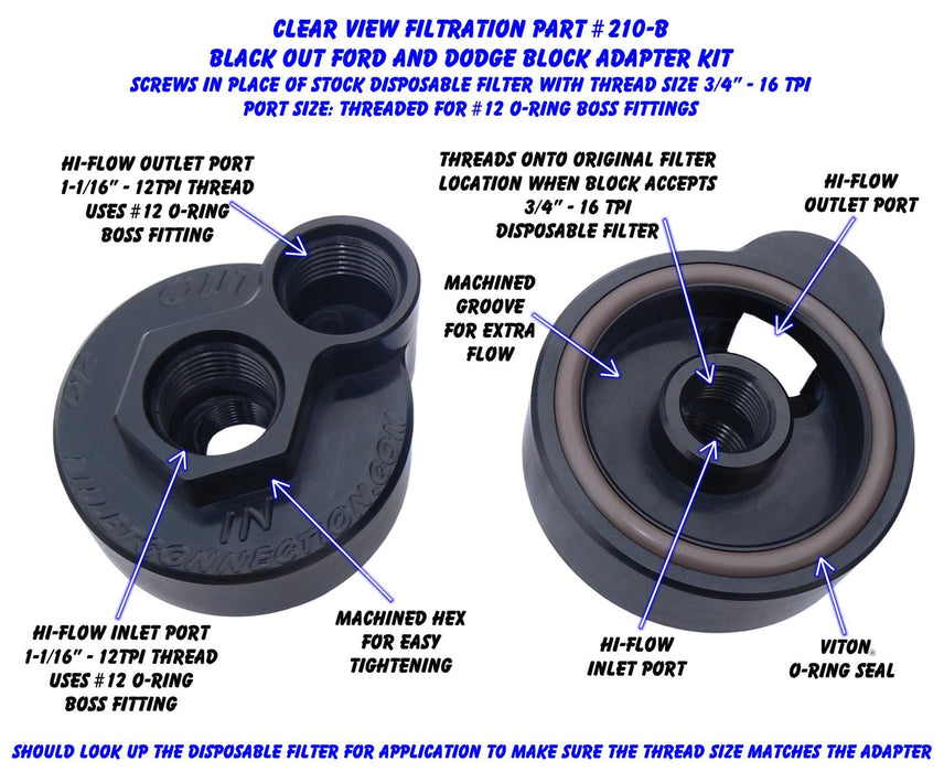 Clear View Filtration Clear View Filtration Oil Filter Block Adapters 210-B Autofit