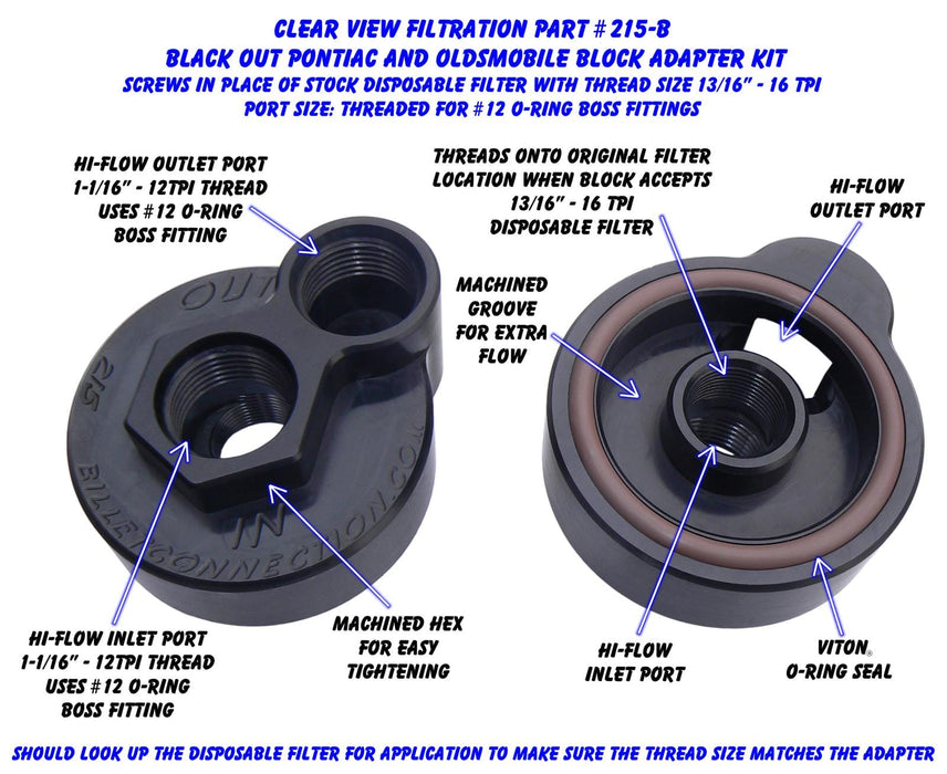 Clear View Filtration Clear View Filtration Oil Filter Block Adapters 215-B Autofit