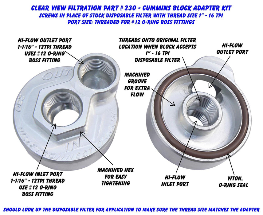 Clear View Filtration Clear View Filtration Oil Filter Block Adapters 230 Autofit