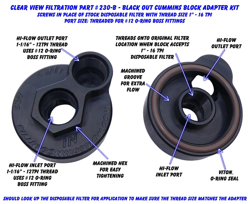 Clear View Filtration Clear View Filtration Oil Filter Block Adapters 230-B Autofit