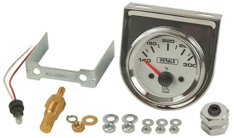 DERALE 140-300° F Lighted Black on White 2-1/16" Electric Oil Temp Gauge DP13009 Autofit