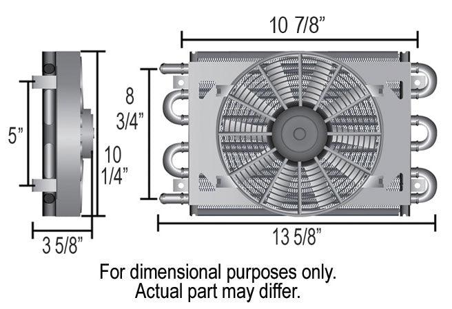 DERALE -6AN Inlets. 13-5/8" L x 10-1/4" H x 3-5/8" W Derale Dyno-Cool 8 Pass Remote Mount Cooler with Fan DP12732 Autofit