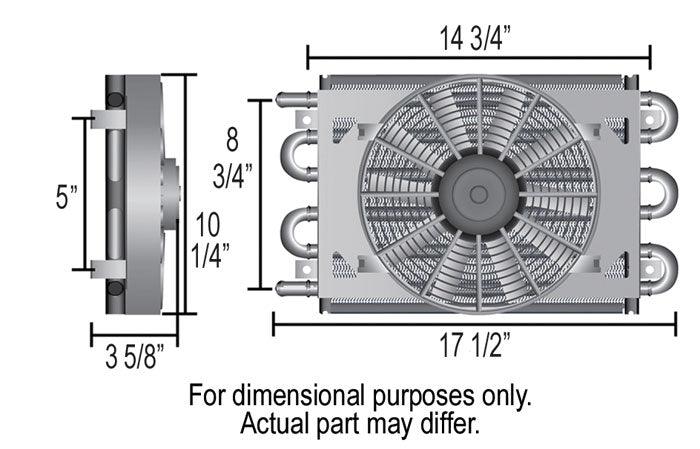 DERALE -6AN Inlets. 17-1/2" L x 10-1/4" H x 3-3/4" W Derale Dyno-Cool 8 Pass Remote Mount Cooler with Fan DP12733 Autofit