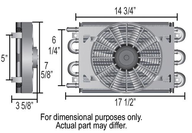 DERALE -6AN Inlets. 17-1/2" L x 7-5/8" H x 3-3/4" W Derale Dyno-Cool 6 Pass Remote Mount Cooler with Fan DP12731 Autofit