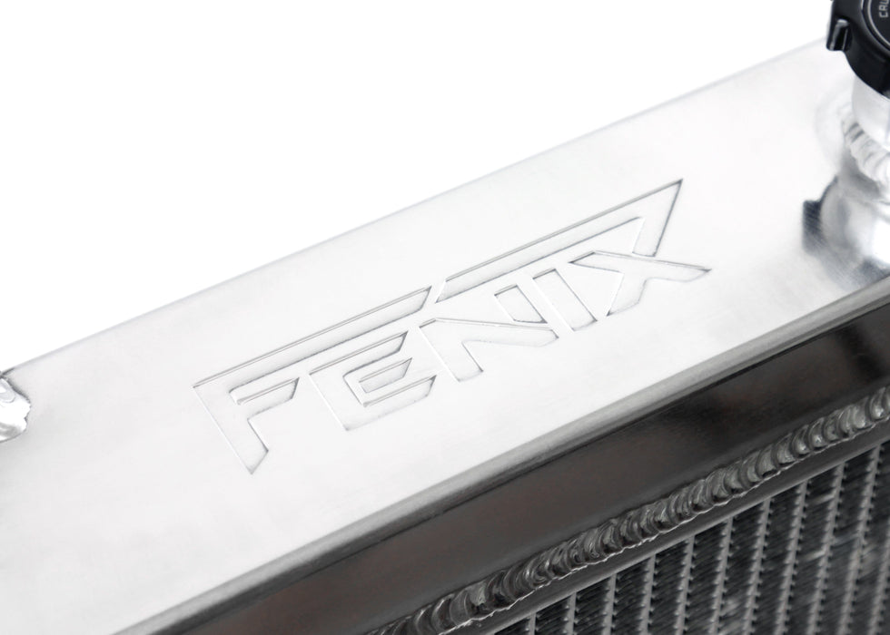 Fenix Cooling Performance Radiator Polished / With x1 Fenix 16" 120W Nissan Skyline R34 RB20 & RB25 1998-2000 [Cross-Flow] Autofit