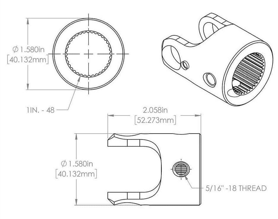 FLAMING 1"-48 x 3/4"DD Spline - Smooth Billet Universal Joint FR1712DD Autofit