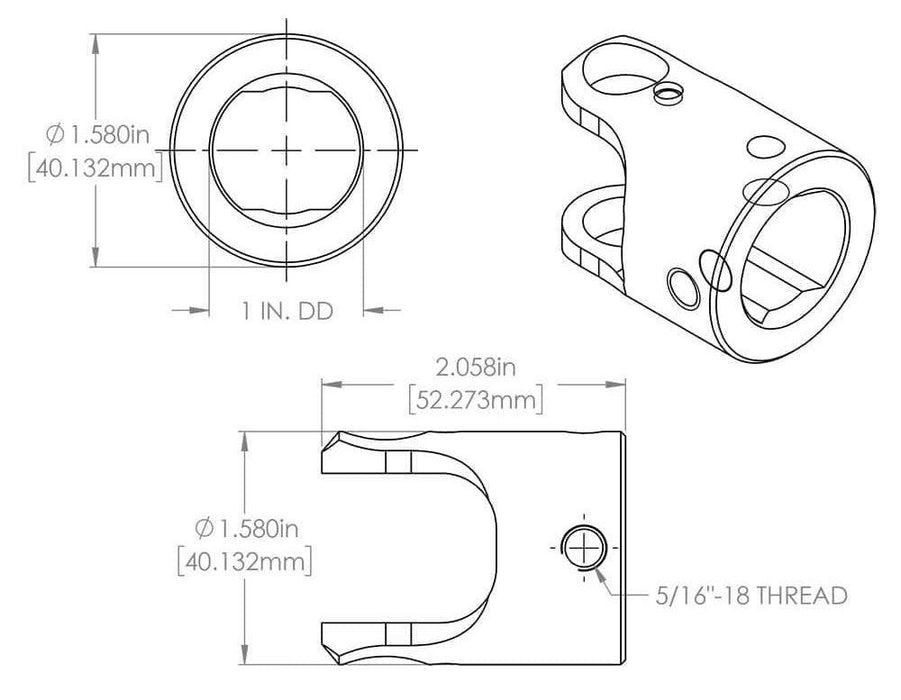 FLAMING 1"DD x 3/4"DD Smooth - Smooth Stainless Steel Universal Joint FR2517DD Autofit