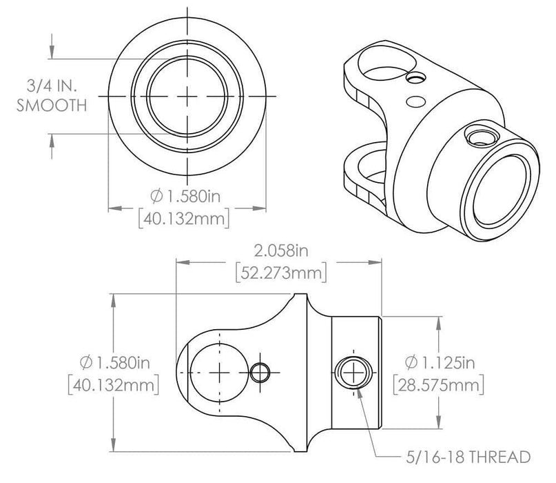 FLAMING 1"DD x 3/4" Smooth - Smooth Billet Universal Joint FR1707DD Autofit