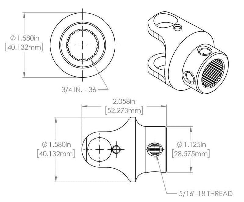 FLAMING 3/4"-36 x 3/4"-36 Spline - Spline Billet Universal Joint FR1711 Autofit