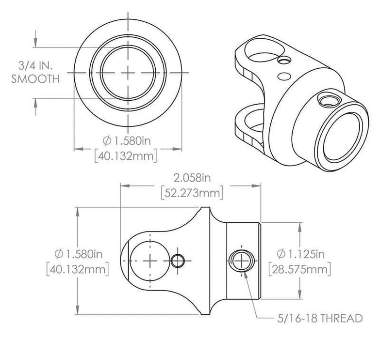 FLAMING 3/4"DD x 3/4" Smooth - Smooth Billet Universal Joint FR1706DD Autofit