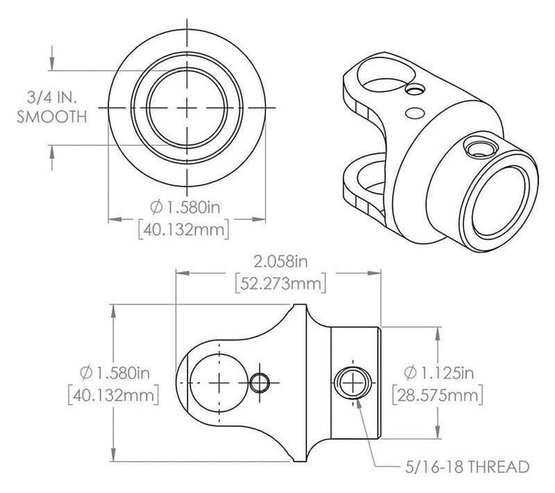 FLAMING 3/4" x 3/4" Smooth - Smooth Billet Universal Joint FR1700 Autofit