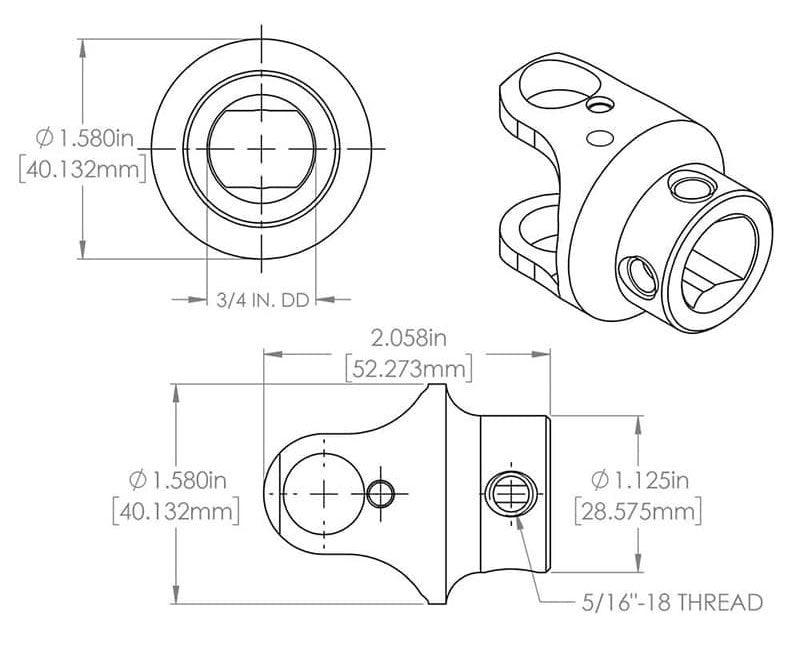 FLAMING 5/8"-36 x 3/4"DD Spline - Smooth Billet Universal Joint FR1722DD Autofit