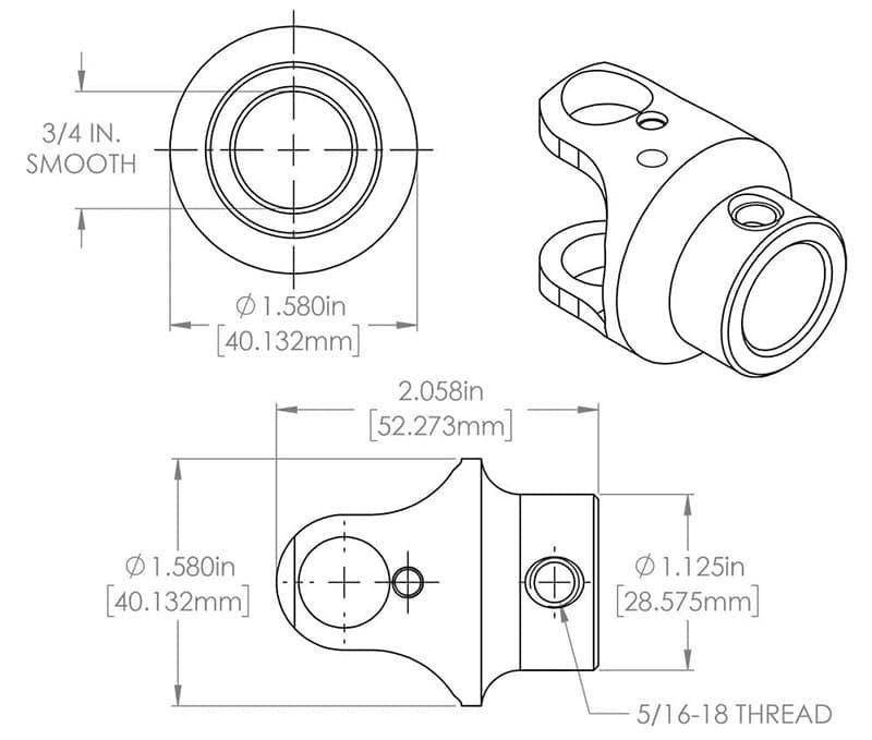 FLAMING 9/16"-26 x 3/4" Spline - Smooth Billet Universal Joint FR1701 Autofit
