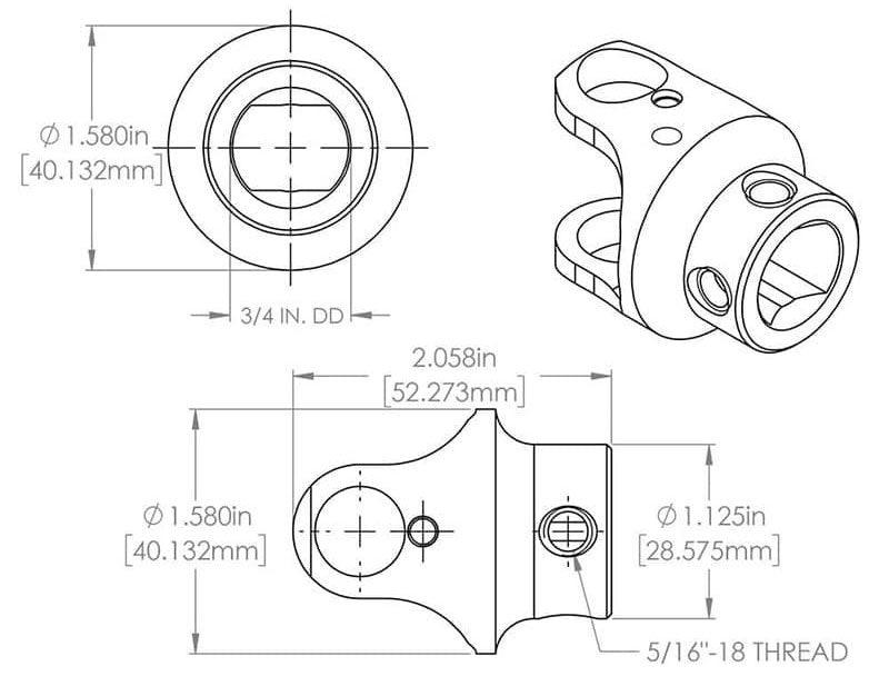 FLAMING 9/16"-36 x 3/4"DD Spline - Smooth Billet Universal Joint FR1762DD Autofit