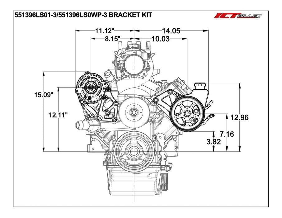 ICT Billet ICT Billet Alternator/Power Steering Bracket Kits 551396LS0WP-3 Autofit