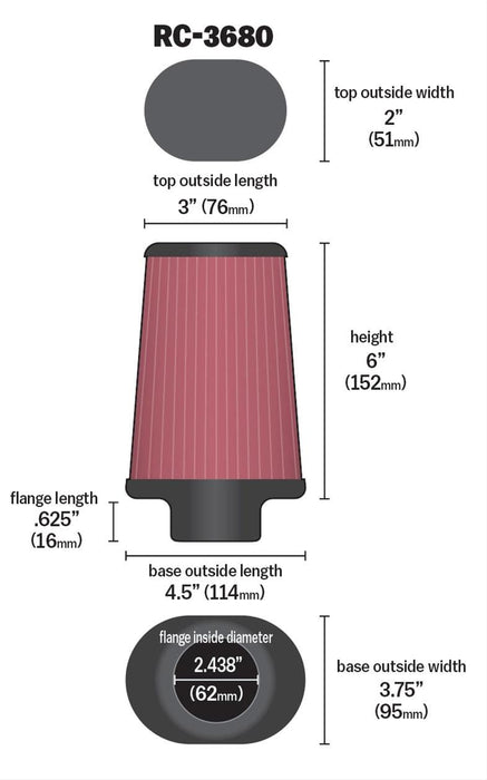 K&N K&N Universal Performance Air Filters RC-3680 Autofit