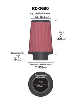 K&N K&N Universal Performance Air Filters RC-3690 Autofit