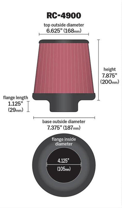 K&N K&N Universal Performance Air Filters RC-4900 Autofit