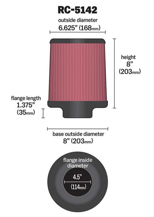 K&N K&N Universal Performance Air Filters RC-5142 Autofit